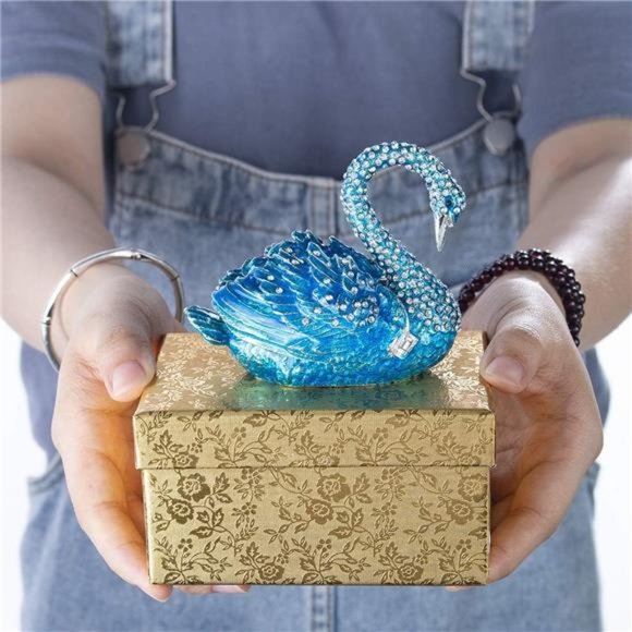 Blue Swan Animal Jewelry Trinket Box Hinged Collectible Figurines for Home Decor - Picture 6 of 6